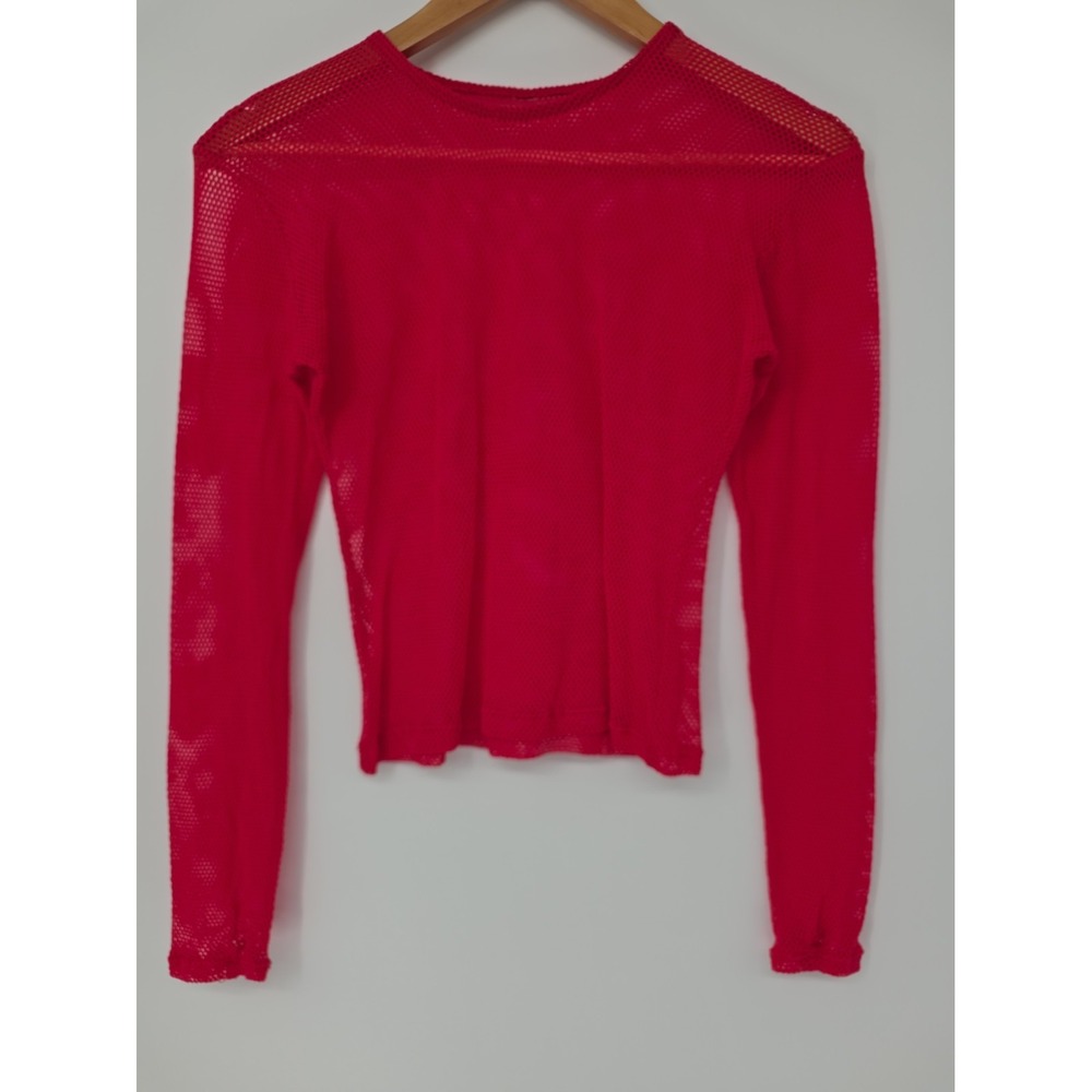 Vintage women's Red Fishnet Long Sleeve Top Thumb Holes Grunge Whimsy Goth Punk
